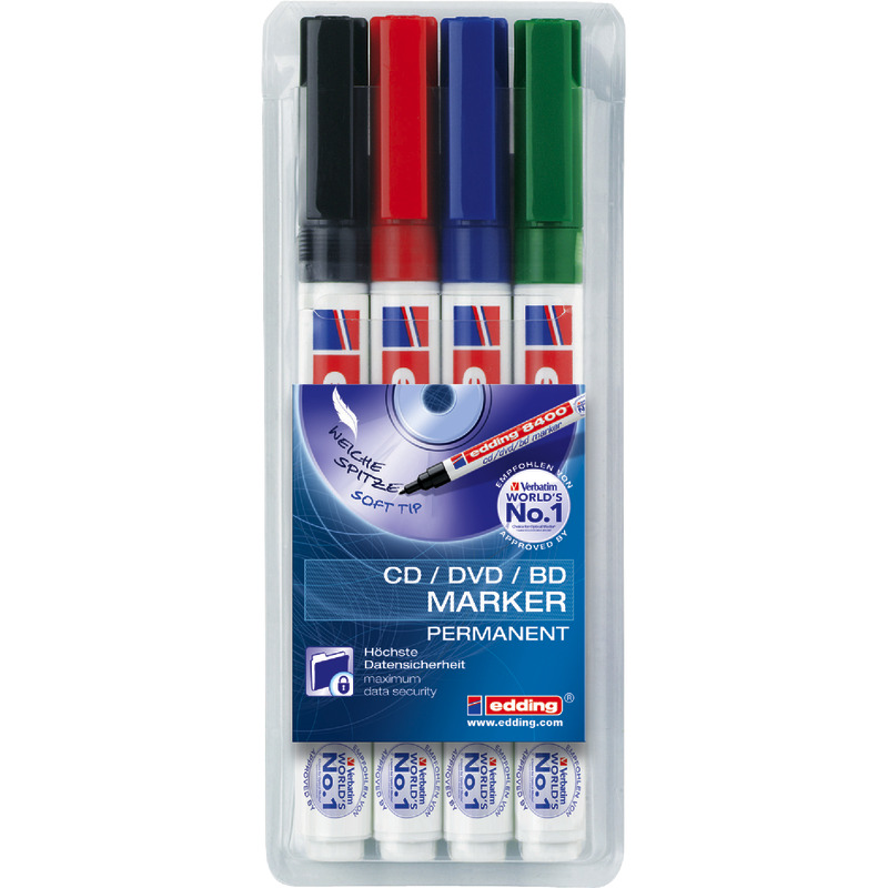 edding CD/DVD/BD Permanentmarker 8400, Etui mit 4 farbsortierten Stiften edding CD/DVD/BD Permanentmarker 8400, Etui mit 4 farbsortierten Stiften