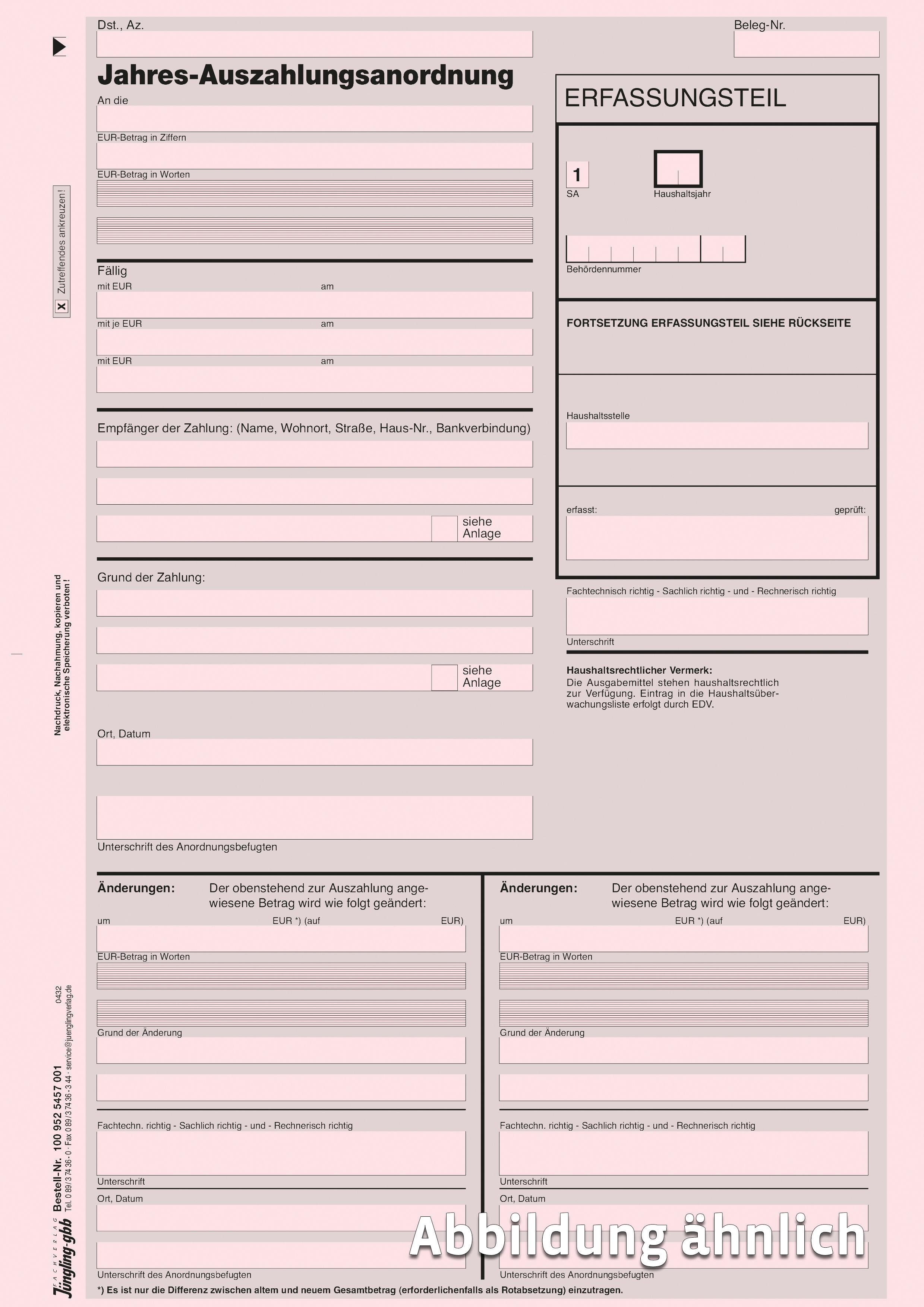 HKR 3/4 Jahres-Auszahlungsanordnung, rosa, DIN A4 HKR 3/4 Jahres-Auszahlungsanordnung, rosa, DIN A4