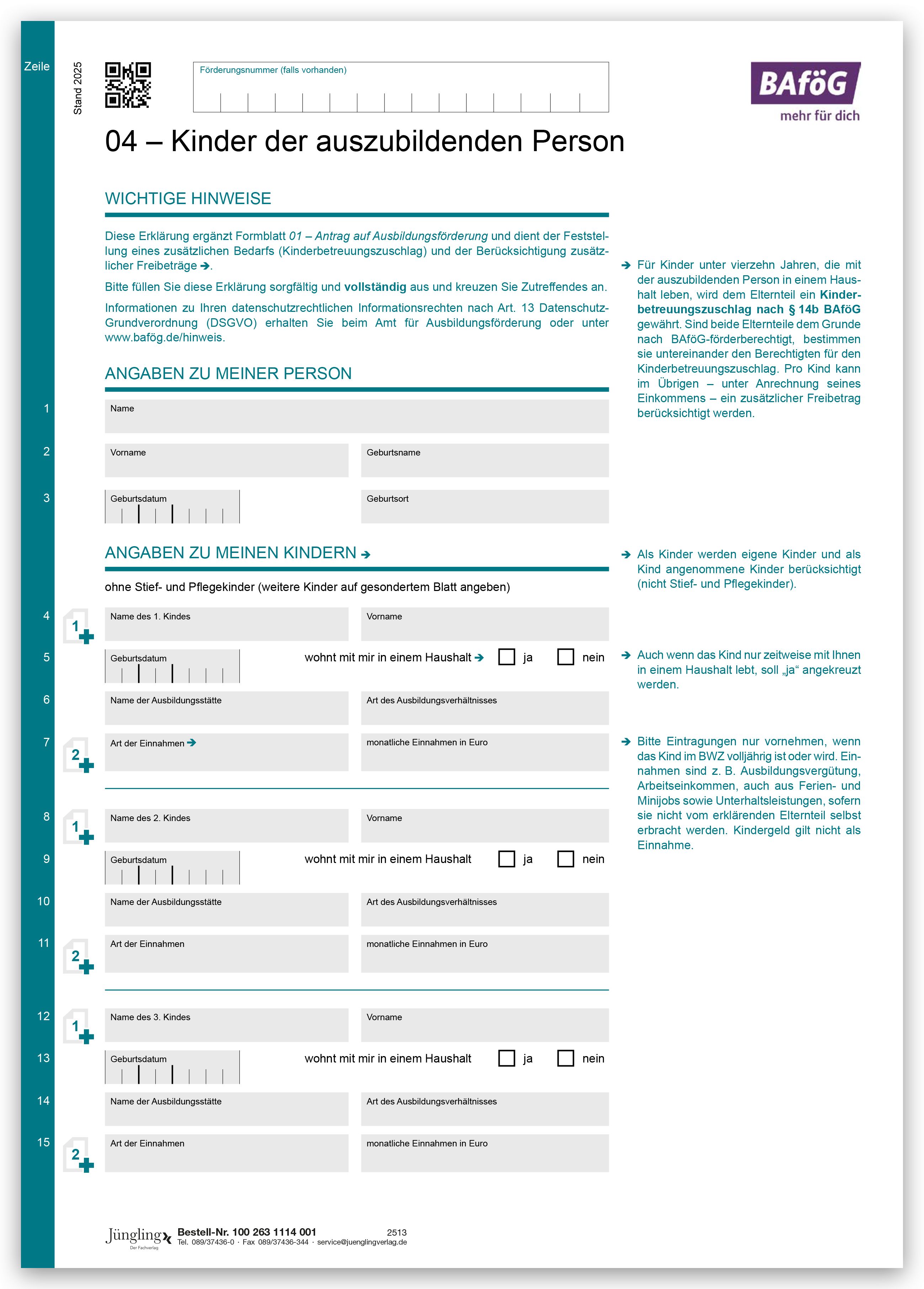 Formblatt 04 - Kinder der auszubildenden Person, A4