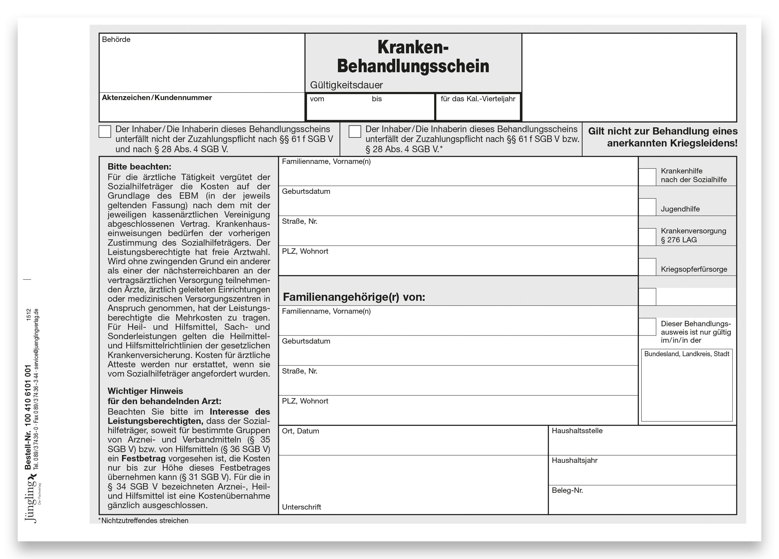 Krankenbehandlungsschein, DIN A5