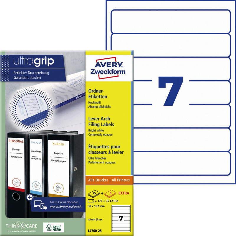 AVERY® Zweckform Ordner-Etiketten, schmal, kurz, B x H: 38 x 192 mm - gelb
