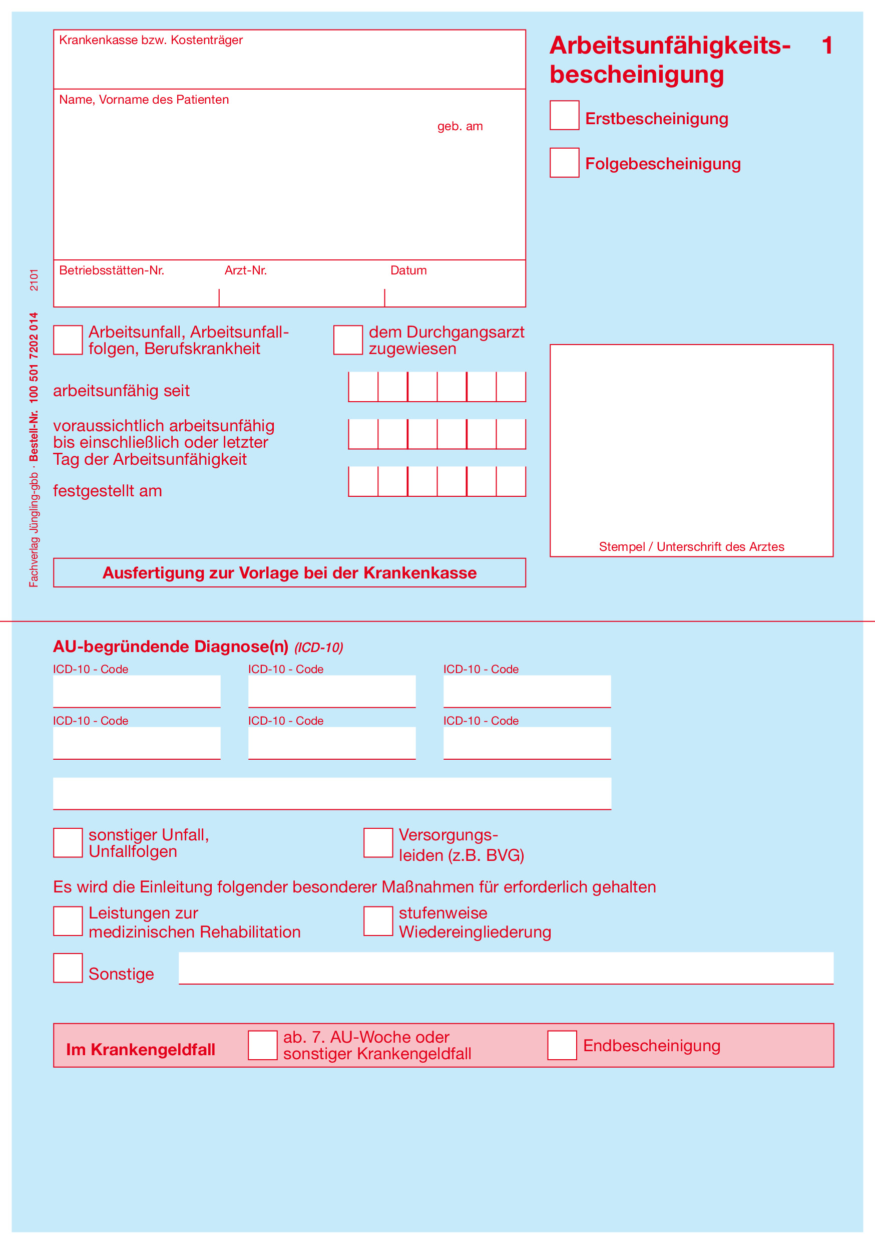 Arbeitsunfähigkeitsbescheinigung für Privatärzte, A5, 4-fach, SD