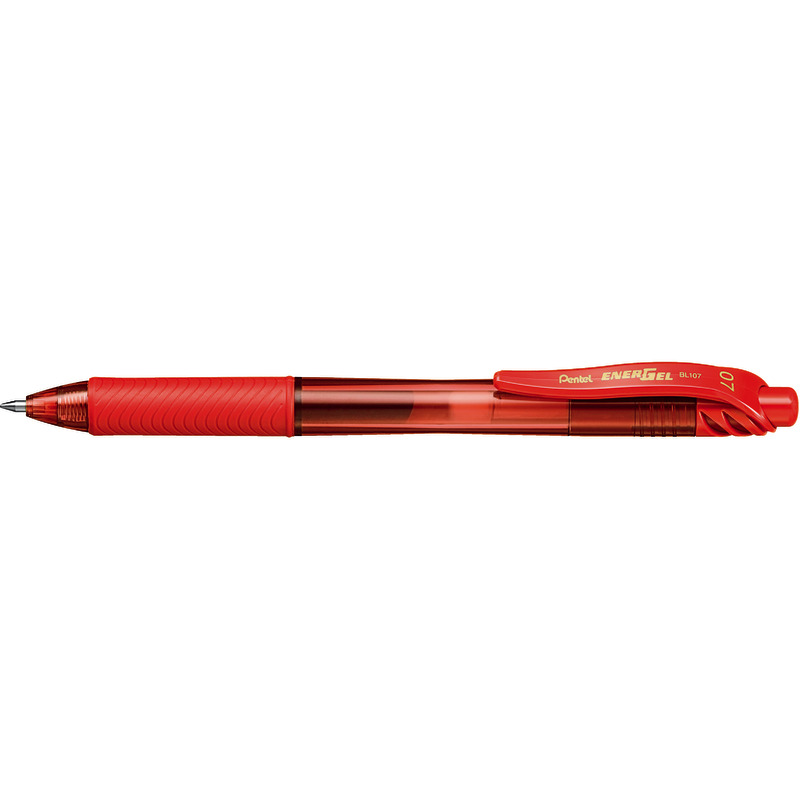 Pentel Gel-Tintenroller EnerGEL BL107, mit Druckmechanik, Packung: 12 Stück - rot