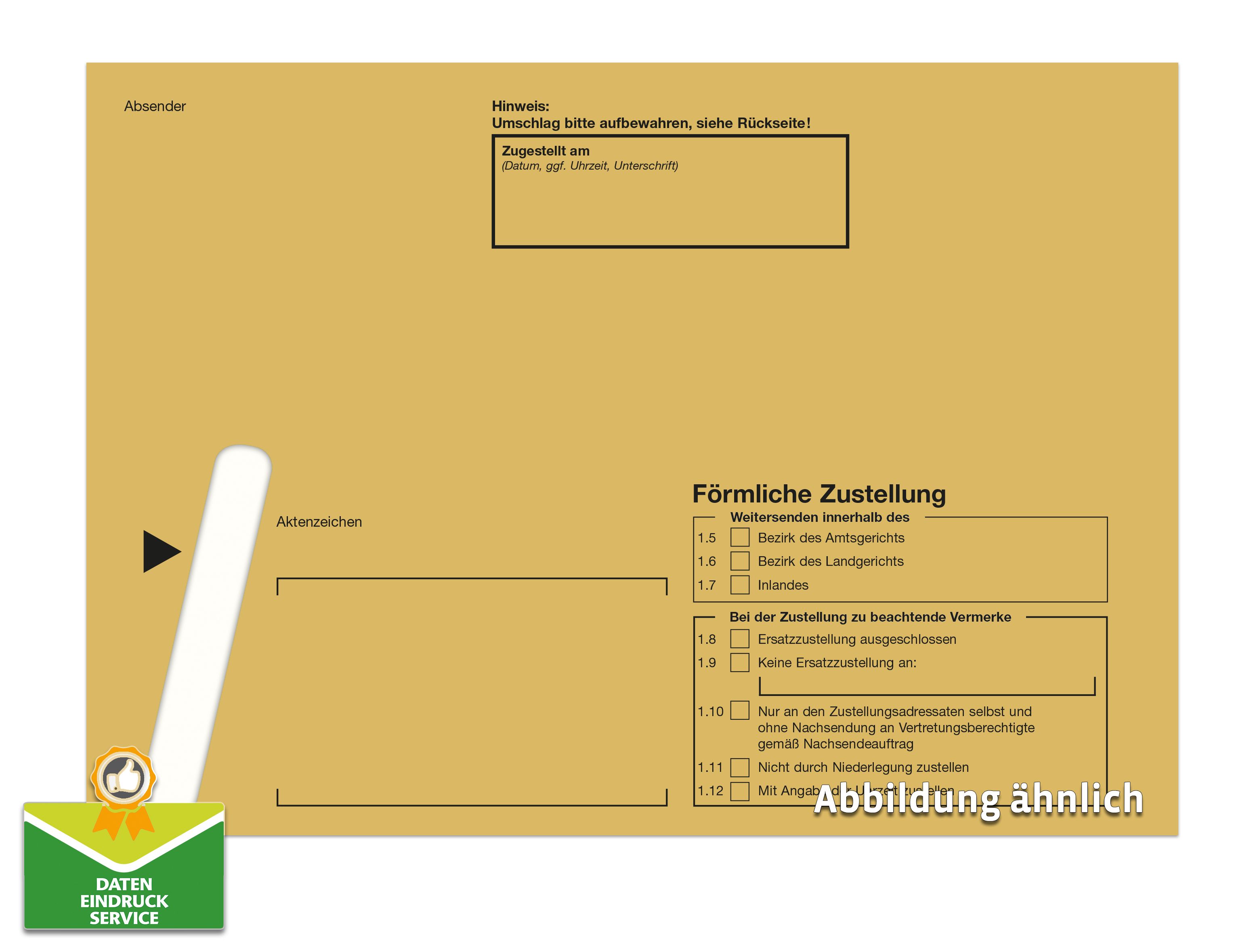 Förmliche Zustellung: Innerer Umschlag, ohne Fenster, nassklebend, DIN C5