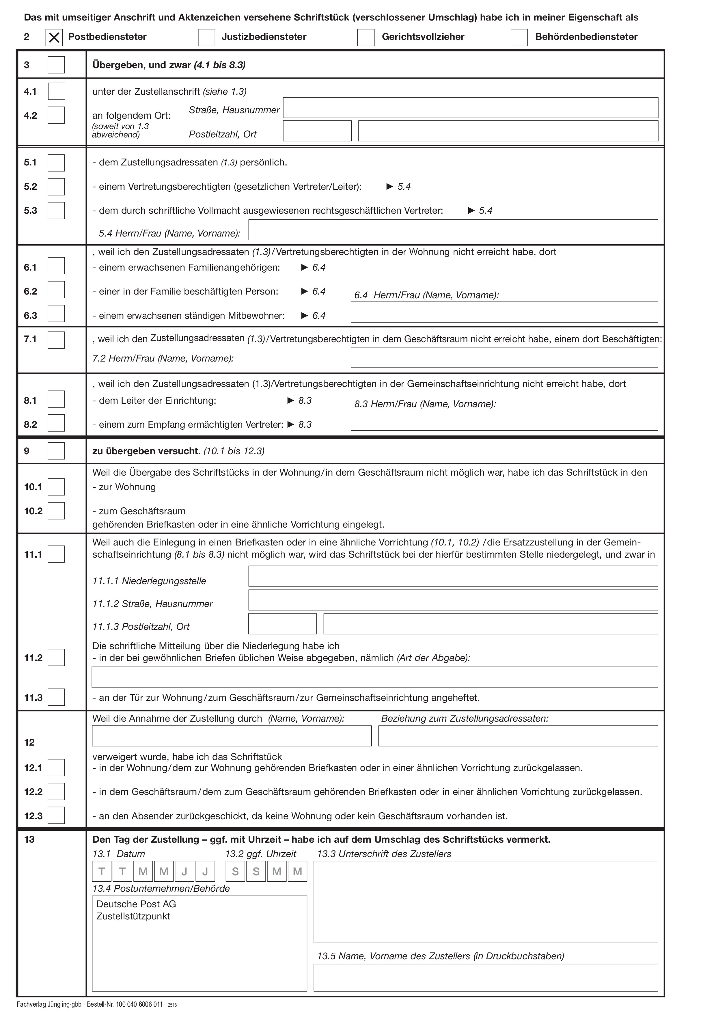 Zustellungsurkunde mit Eindruck Deutsche Post AG, A4, gelb, laserdruckergeeignet