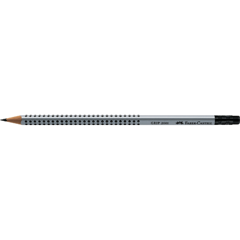 FABER-CASTELL Bleistift GRIP 2001, mit Radiergummi, Packung: 12 Stück - silber/schwarz
