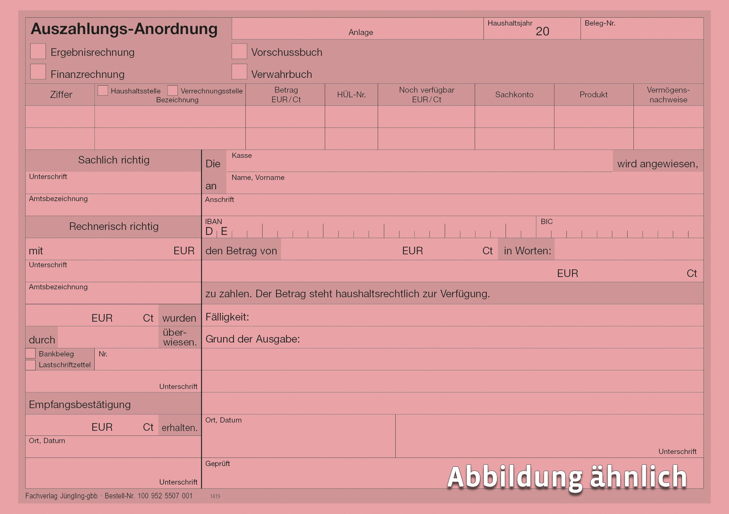 Auszahlungs-Anordnung, Doppik, DIN A5 rosa