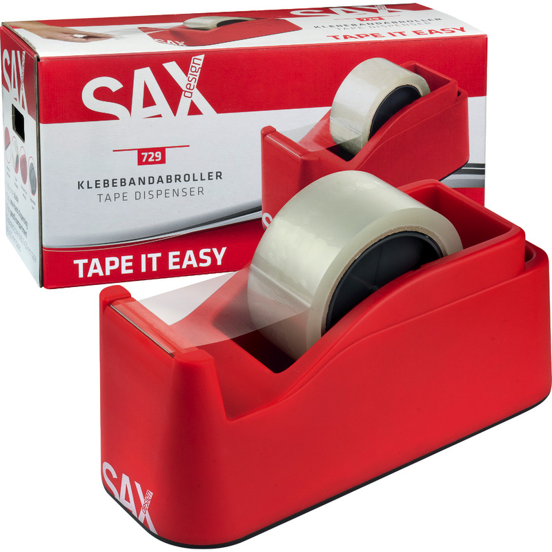 SAX Tischabroller  Tape it Easy für Pack-/ Klebefilmbänder, inkl. 1 Rolle 50 mm x 66 m - rot
