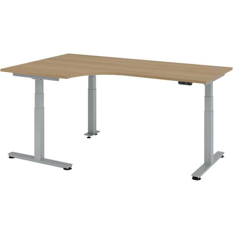 SoldanOffice Schreibtisch, höhenverstellbar,  Ergonomic Aktiv T XDSM, Cockpitform, B x H x T: 2.000 x 620 - 1.285 x 1.200 mm - Eiche-Dekor hell