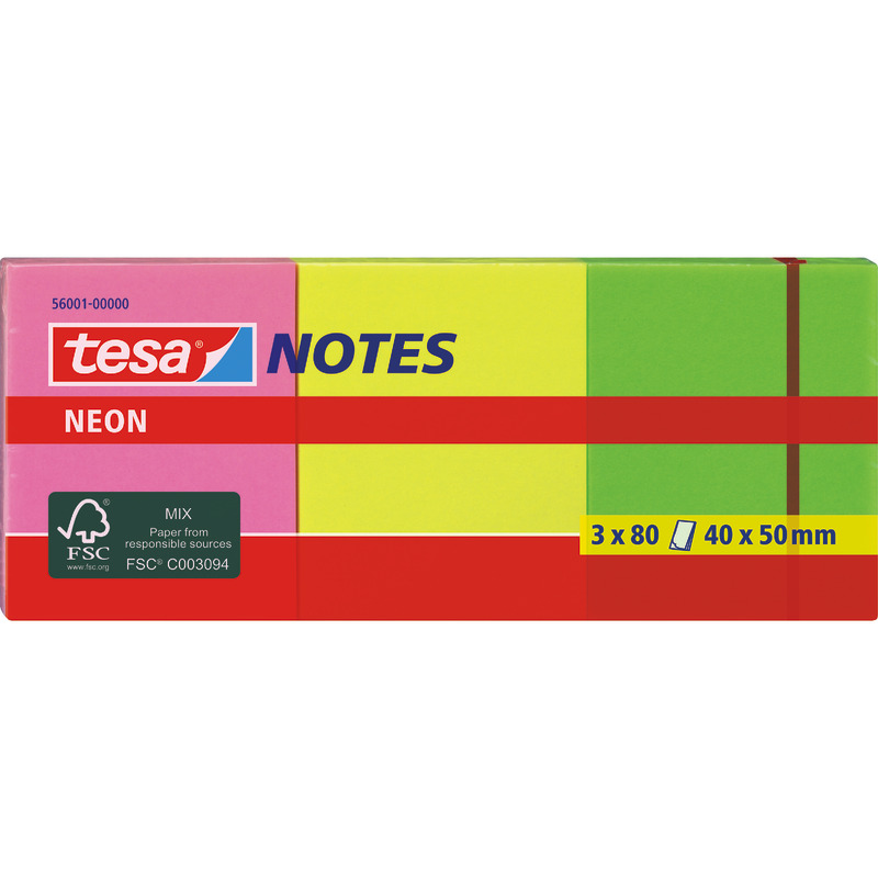 tesa® Haftnotizen Neon Notes 50 x 40 mm, pink/gelb/grün , Packung: 12 Block
