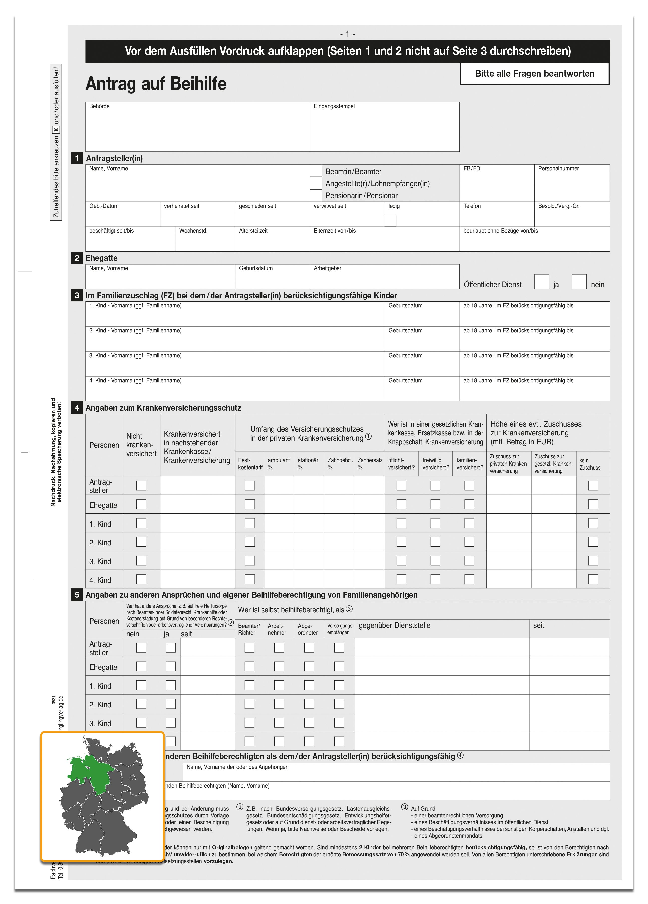 Antrag für Beihilfen, A4, 4-fach