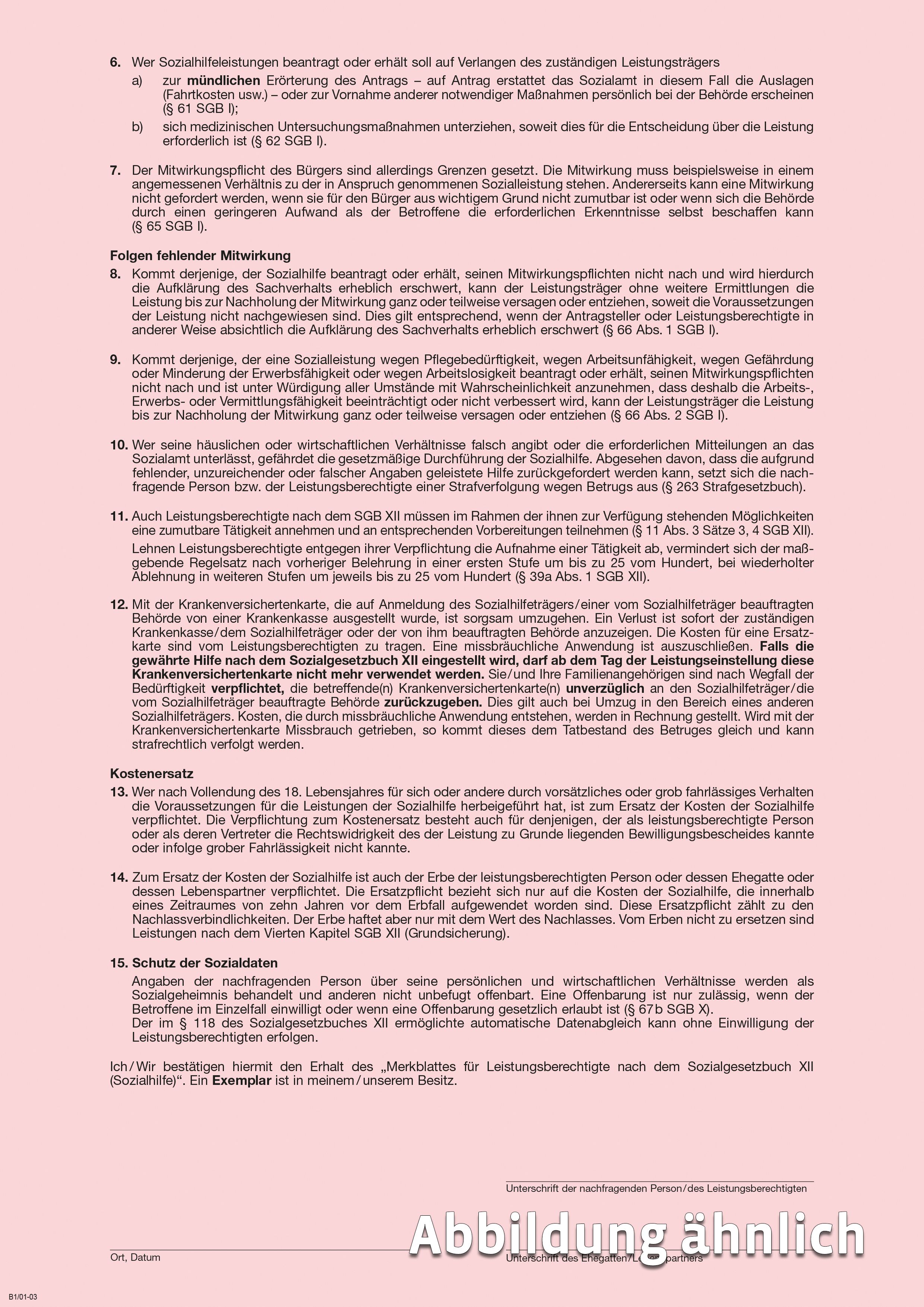 Merkblatt für Leistungsberechtigte nach dem SGB XII, A4 2-fach Merkblatt für Leistungsberechtigte nach dem SGB XII, A4 2-fach