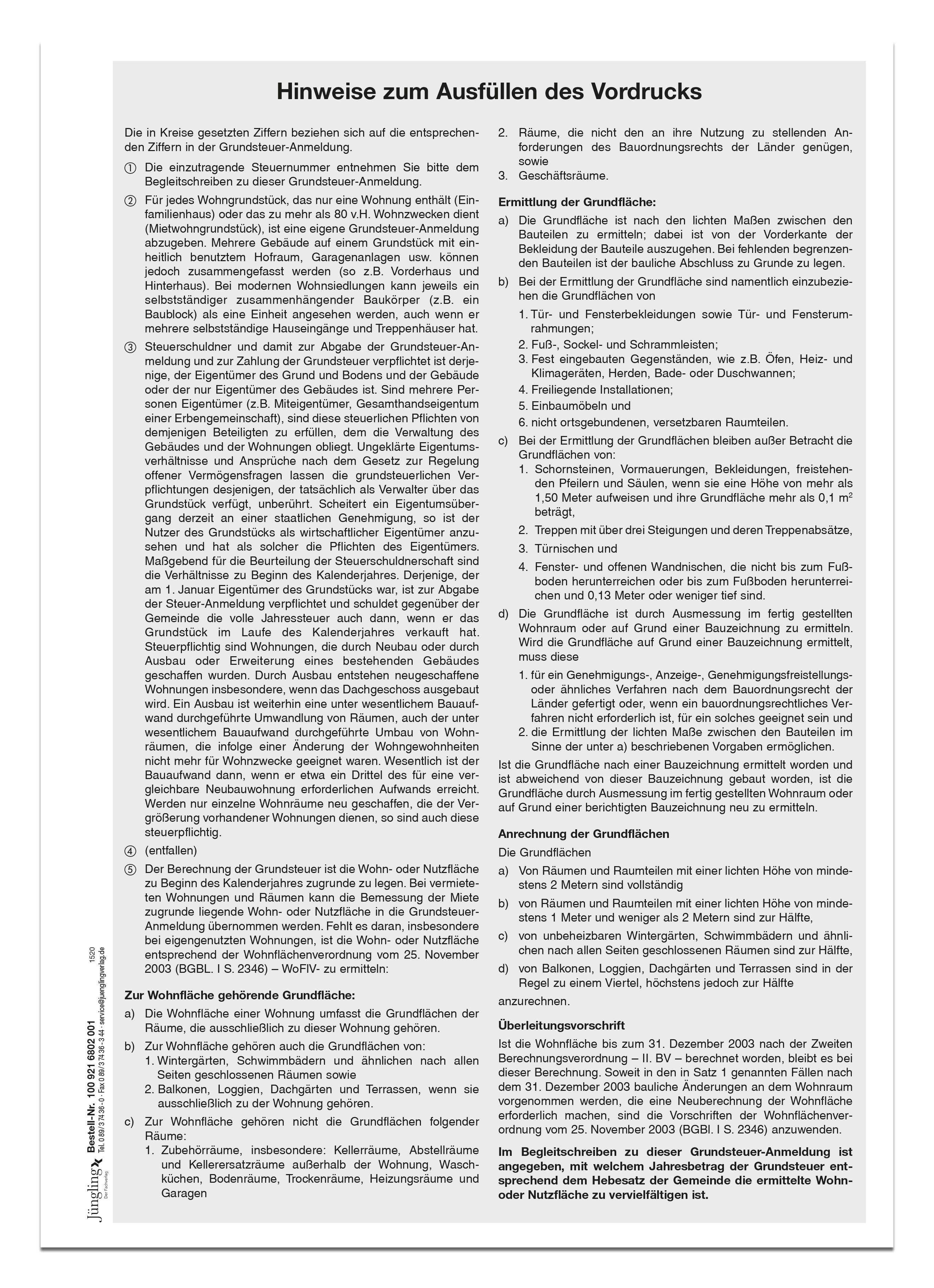 Erläuterungen zur Grundsteueranmeldung