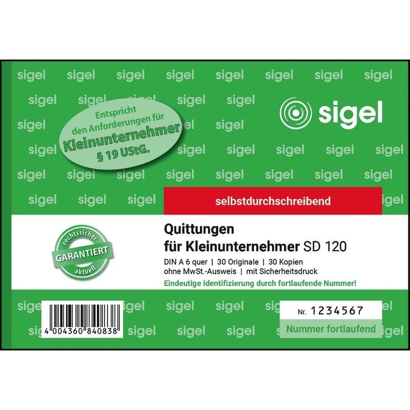 sigel Quittungsblock für Kleinunternehmer SD 120