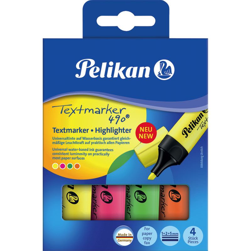 Pelikan Textmarker 490, Etui mit 4 farbsortierten Markern - farbig sortiert