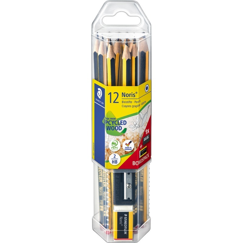 Spar-Set! 12 STAEDTLER Bleistifte Noris 120 + 1 Radierer + 1 Anspitzer GRATIS