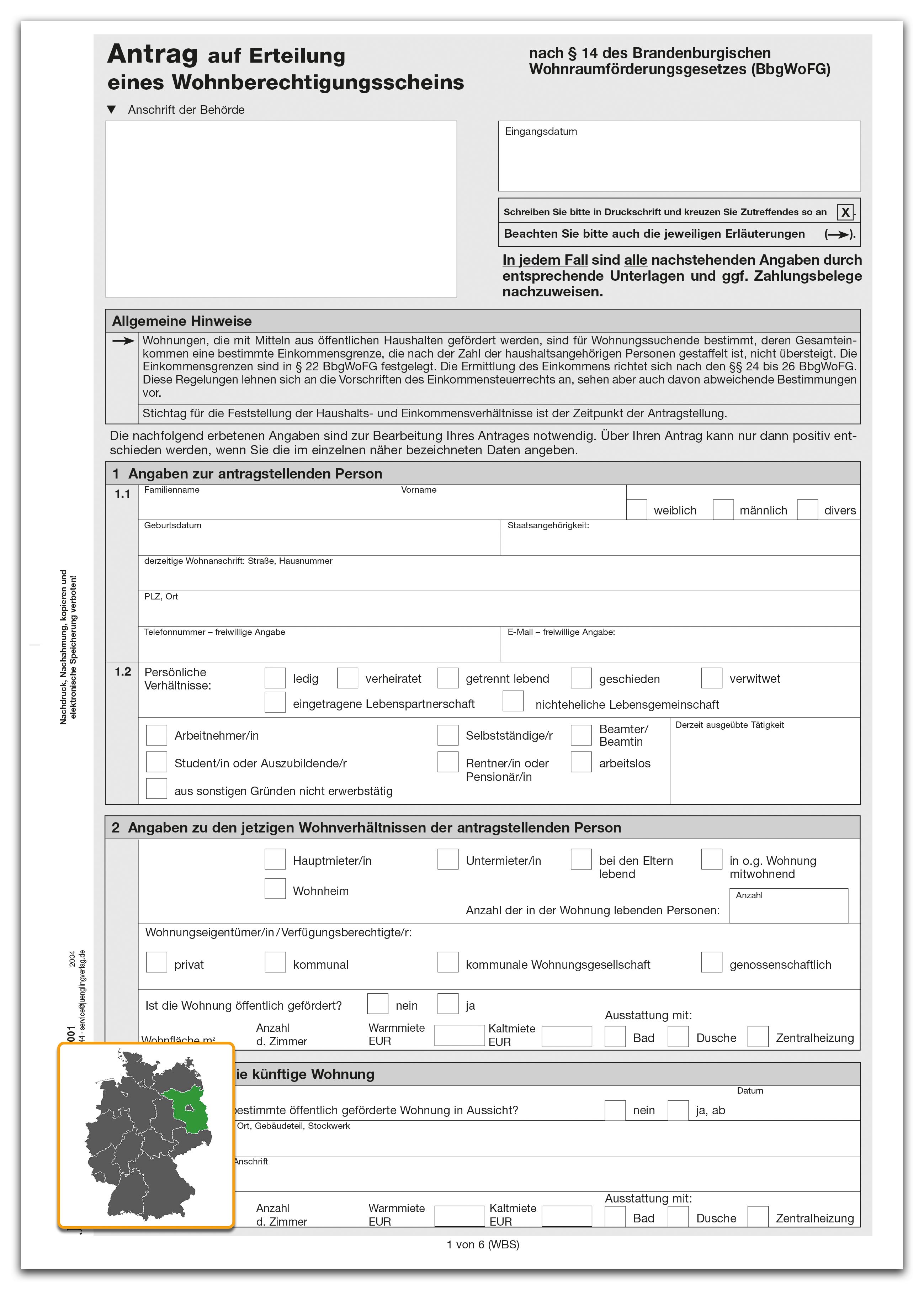 Antrag auf Erteilung eines Wohnberechtigungsscheines
