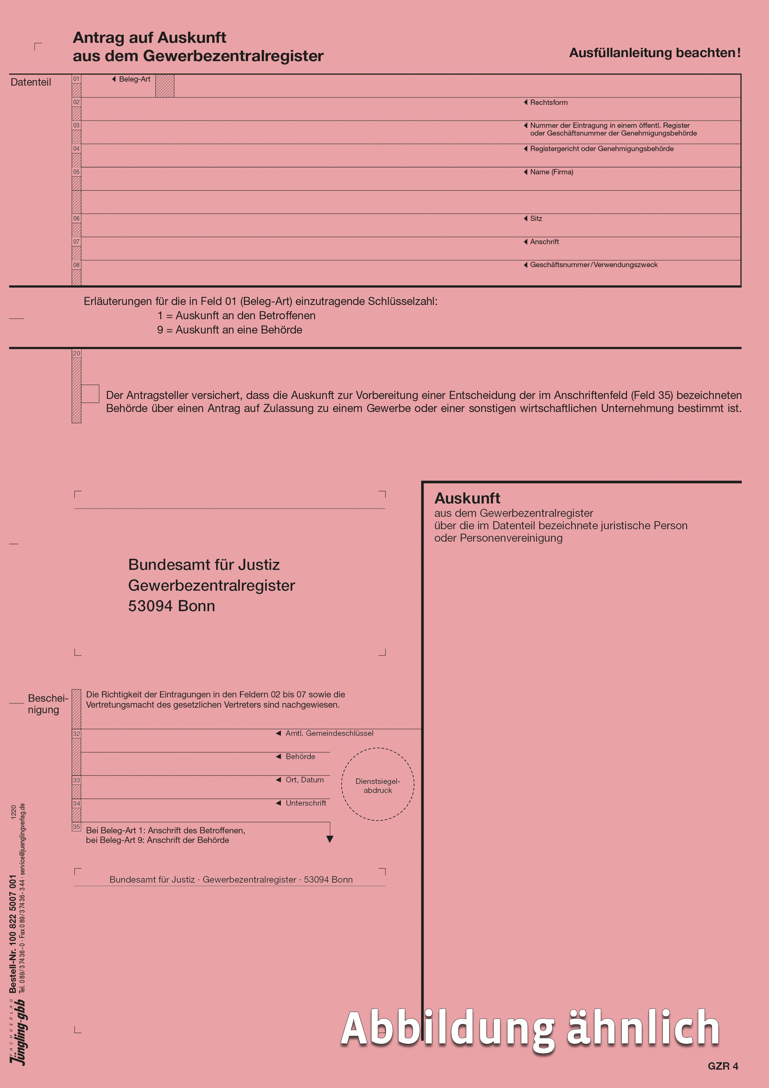 GZR 4 Antrag auf Auskunft aus dem Gewerbezentralregister für juristische Personen
