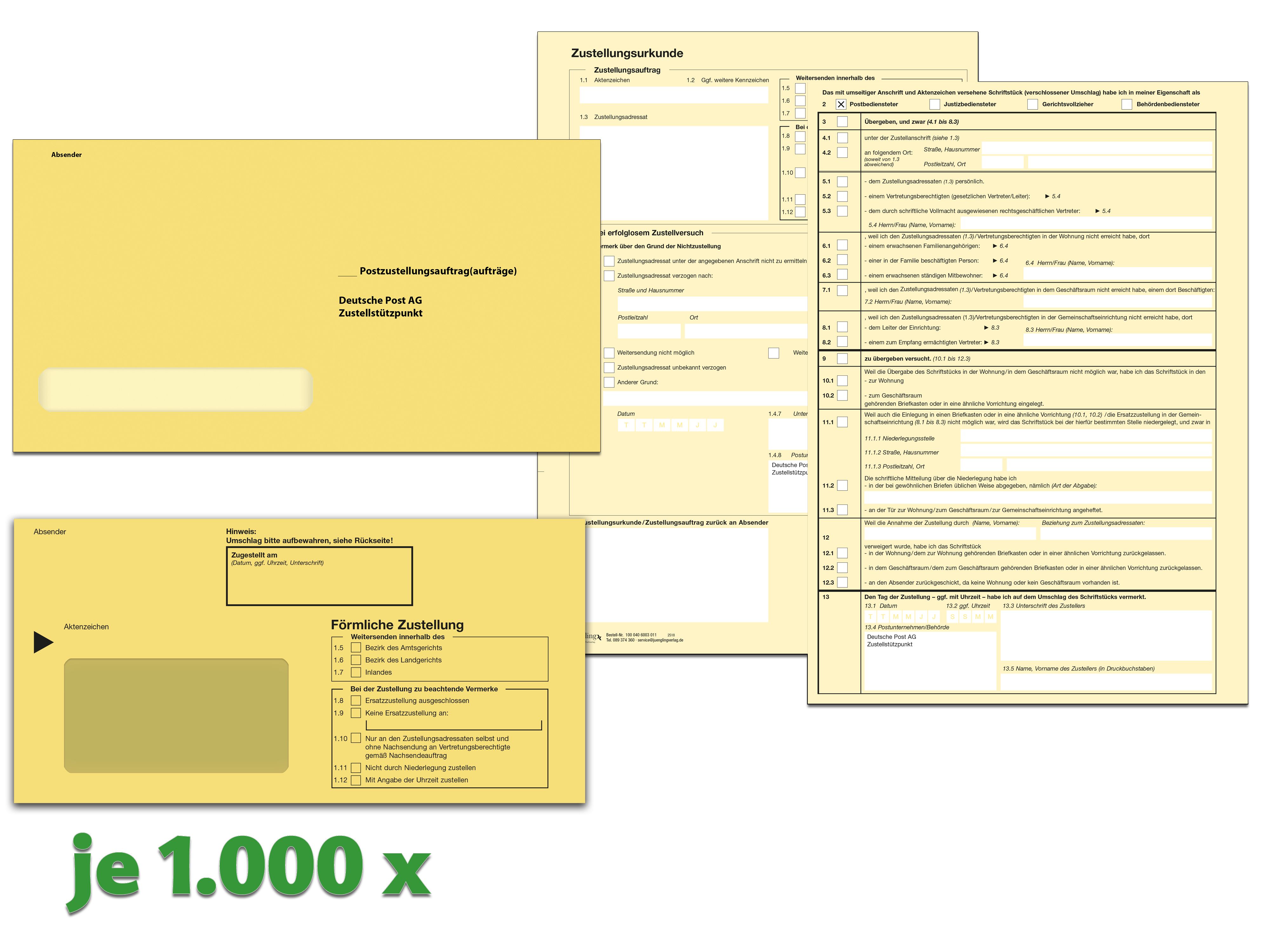 Zustellungs-Paket für Gerichtsvollzieher und Behörden mit PZU