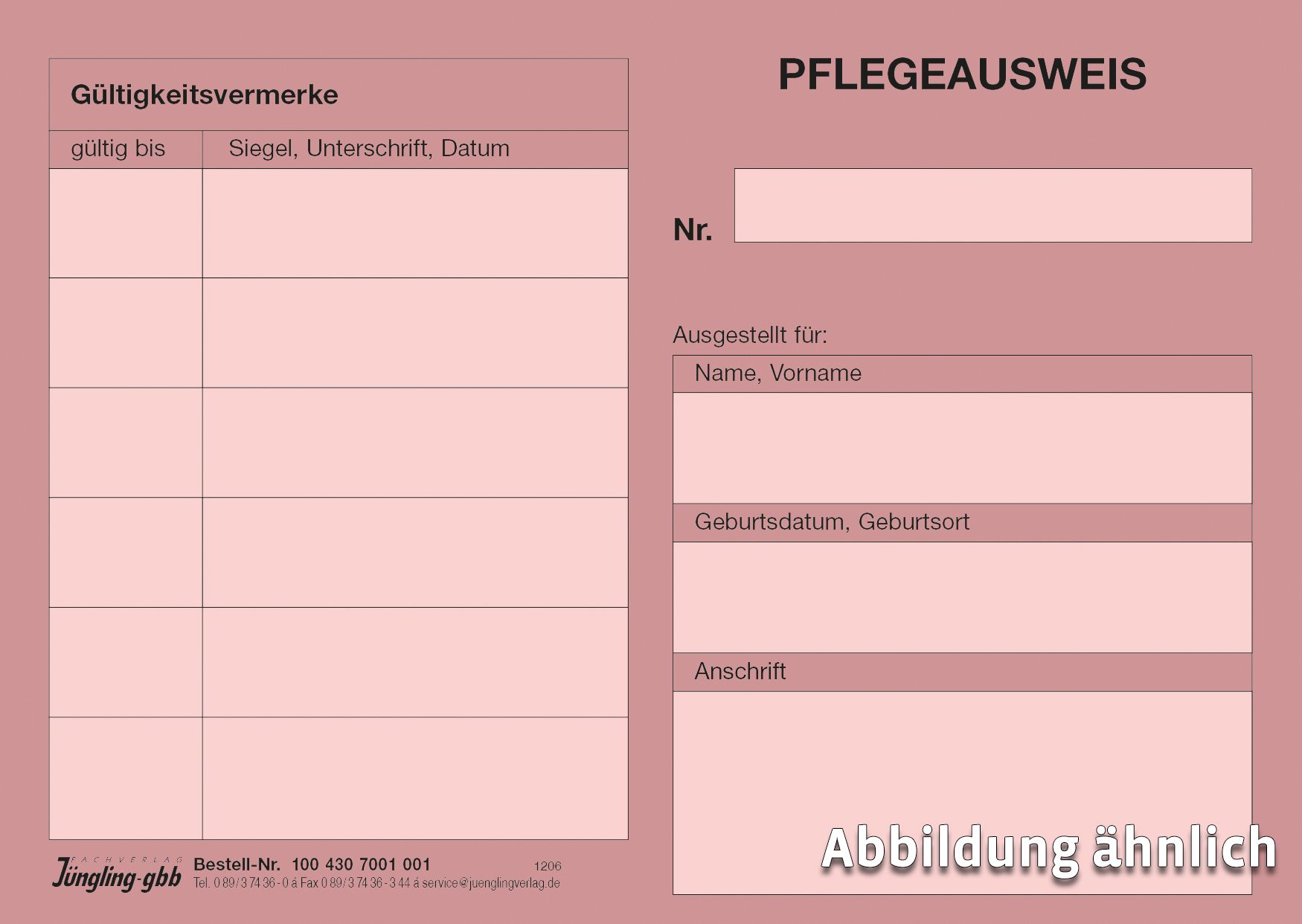 Pflegeausweis in Rosa, DIN A6