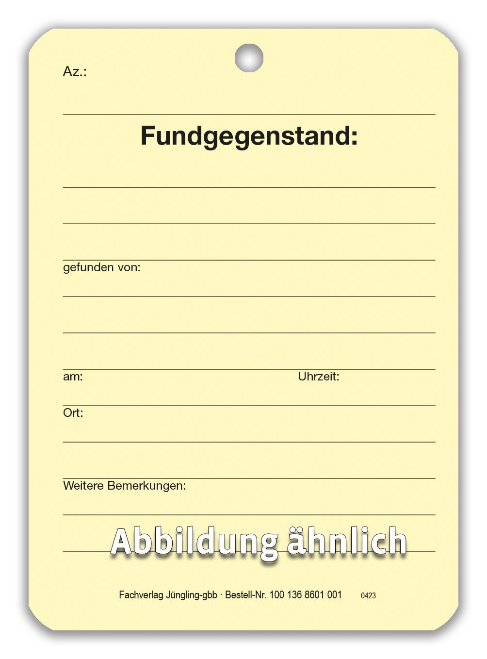 Fundanhänger, A7, Karton, gelb Fundanhänger, A7, Karton, gelb