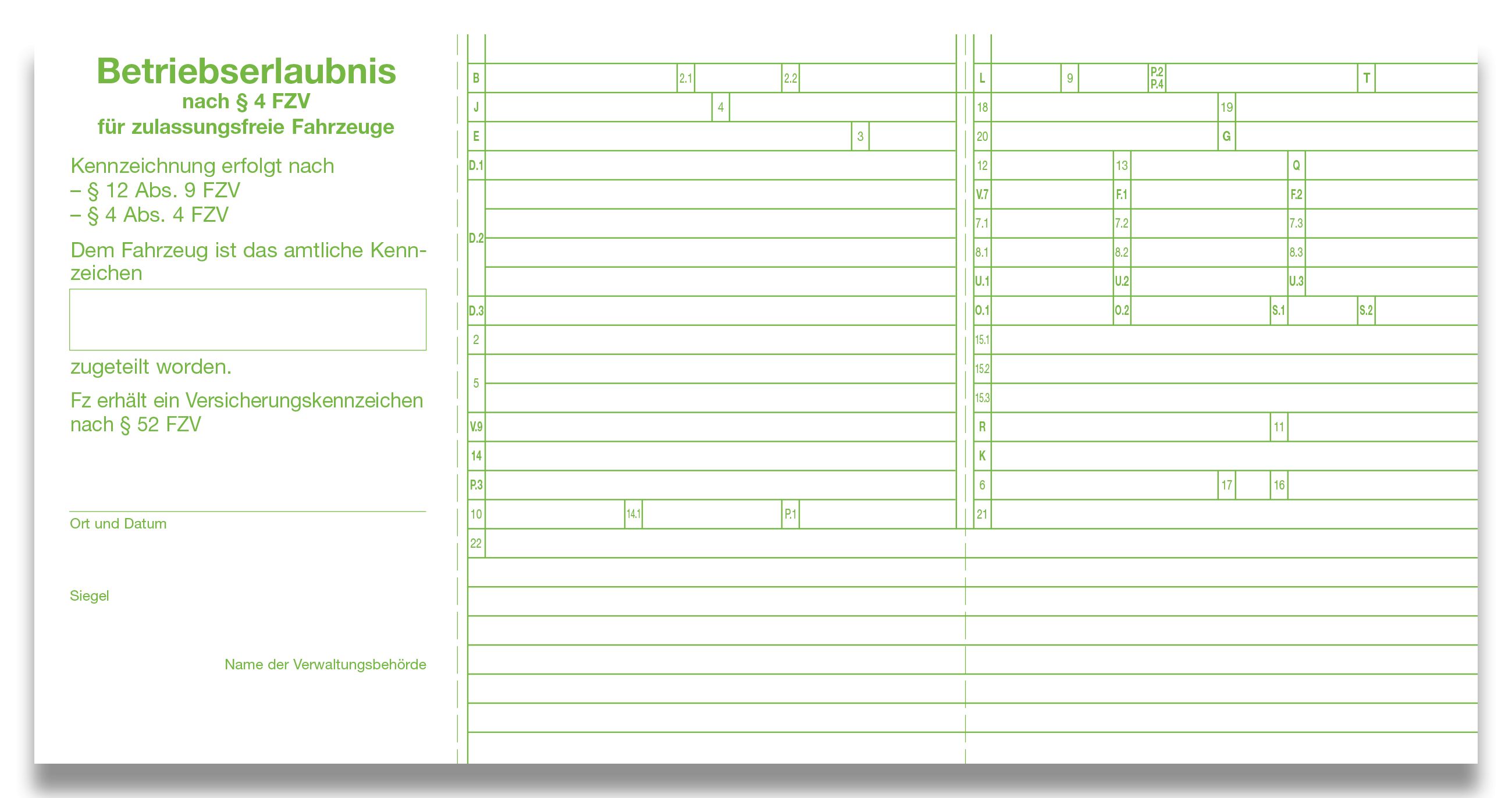 Betriebserlaubnis nach § 4 FZV zulassungsfreie Fahrzeuge, Versicherungskennzeichen - Telecomputer/AKDB