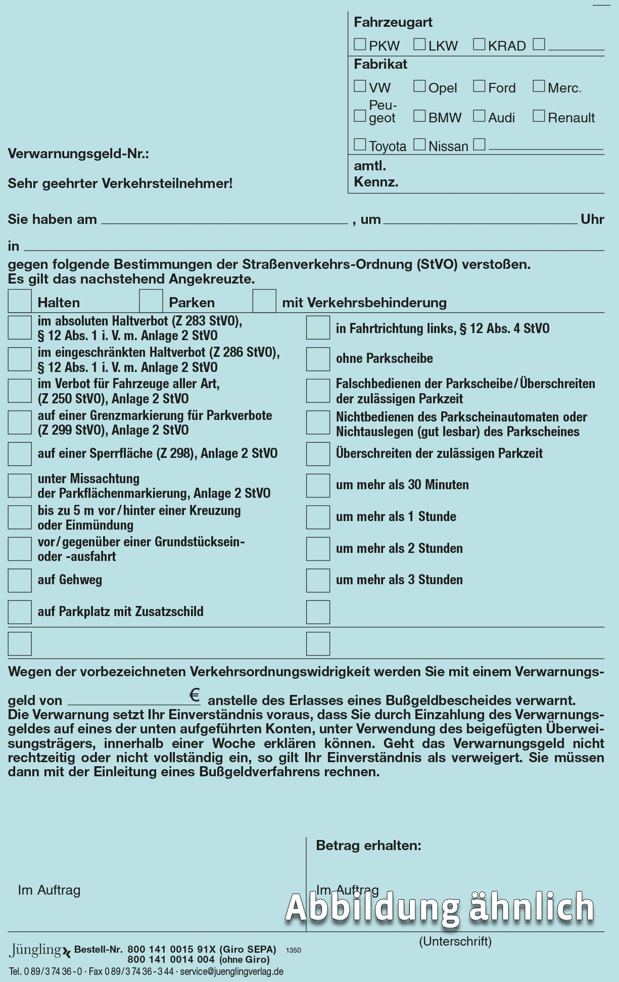 Verwarnung mit Zahlschein SEPA, 105 x 180 mm, 4-fach