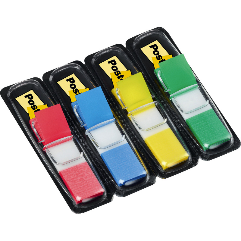 Post-it® Index Haftstreifen, Mini, Gelb, Rot, Blau und Grün, 35 Haftstreifen/Spender, 4 Spender/Packung