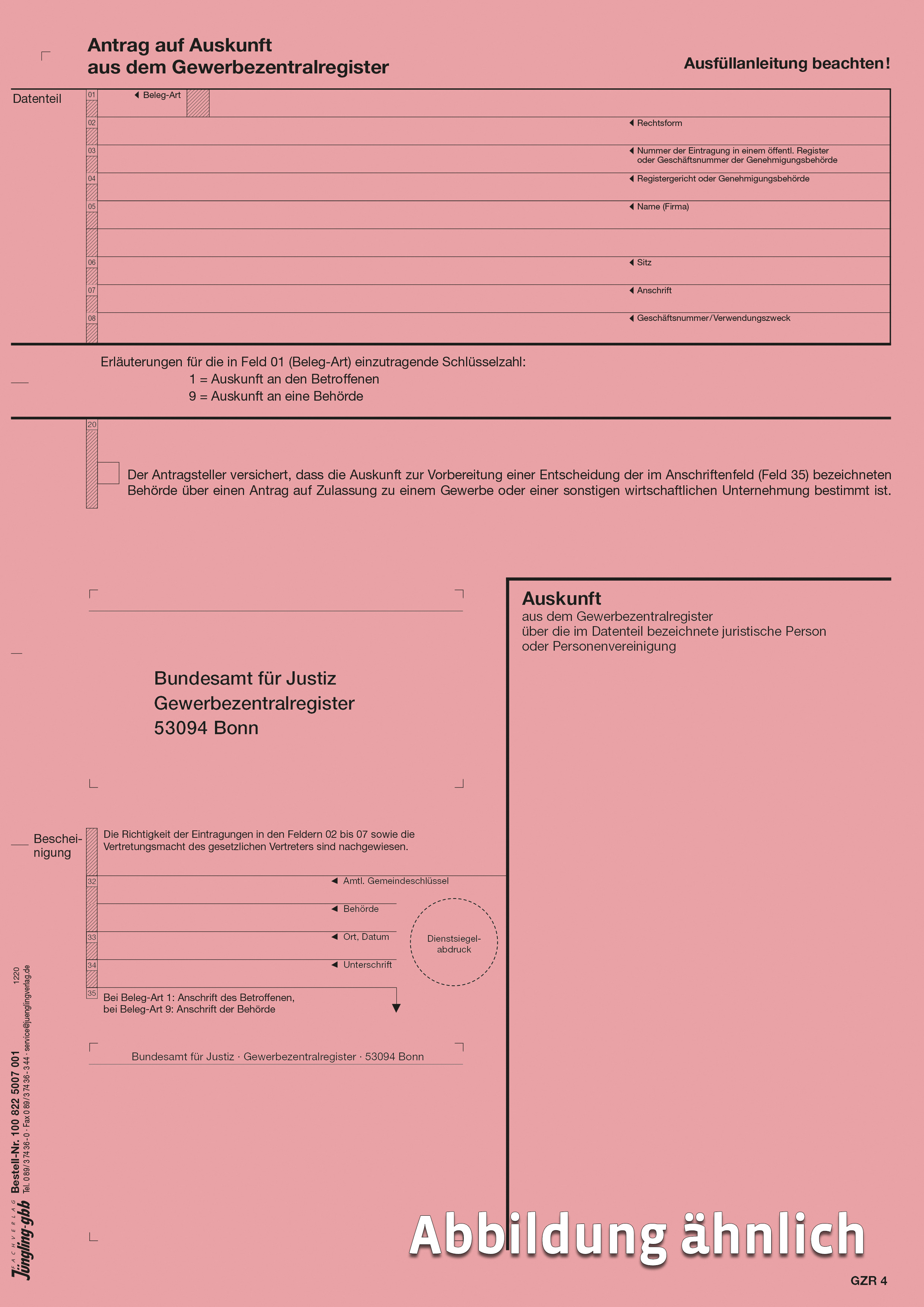 GZR 4 Antrag auf Auskunft aus dem Gewerbezentralregister (juristische Person), A4