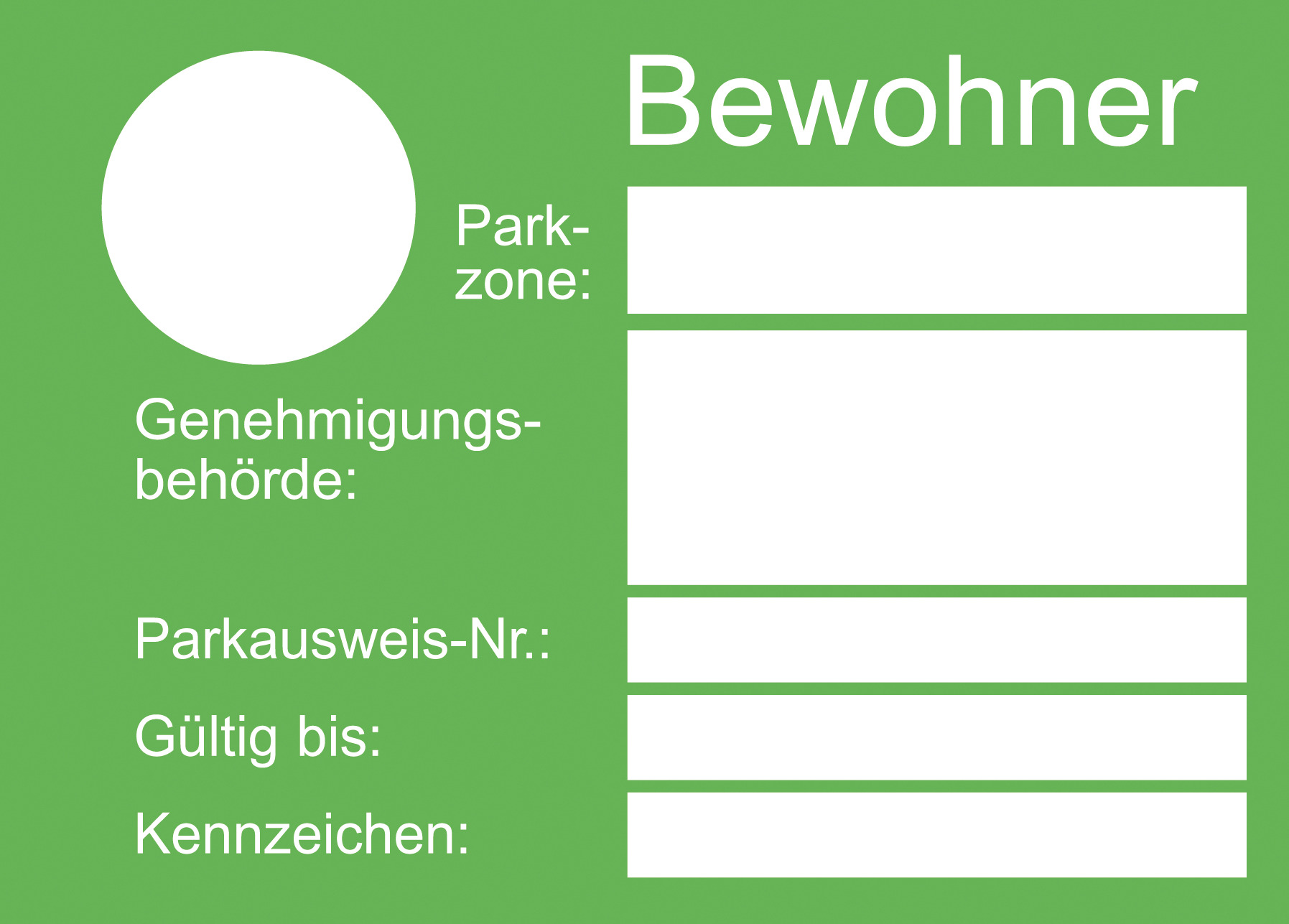 Bewohner-Parkausweis, A6, Karton, grün, Variante Parkzone