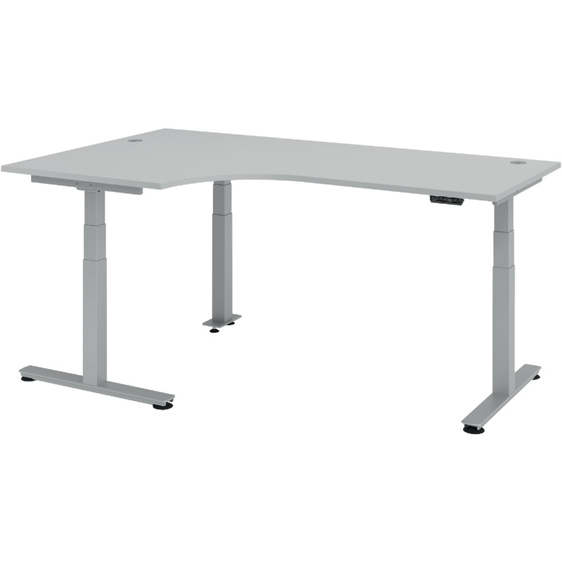 SoldanOffice Schreibtisch, höhenverstellbar,  Ergonomic Aktiv T XDSM, Cockpitform, B x H x T: 2.000 x 620 - 1.285 x 1.200 mm - lichtgrau