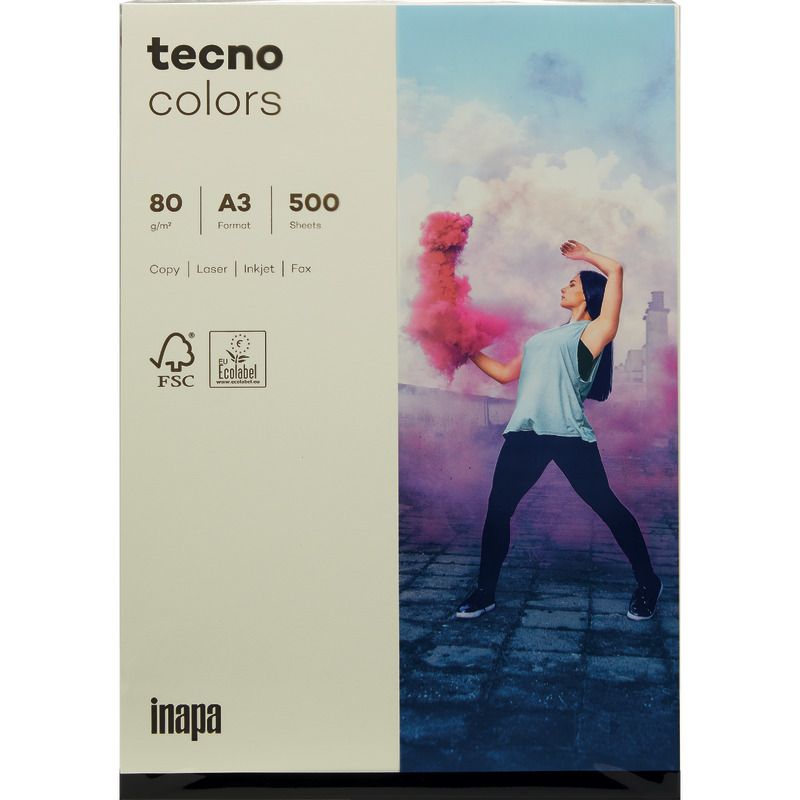 Kopierpapier tecno® colors, DIN A3, 80 g/m², Pack: 500 Blatt - Hellchamois