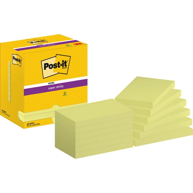 Post-it® Haftnotizen Super Sticky Notes 127 x 76 mm, gelb, 12 Blöcke