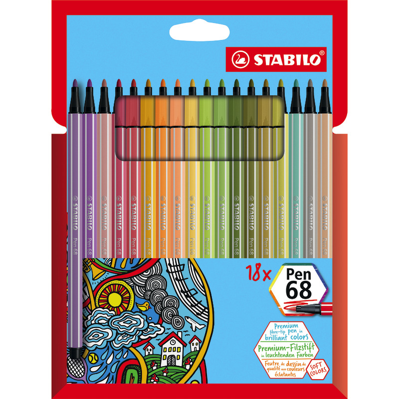 STABILO Premium-Filzstift  Pen 68 Soft colors, 18er Kartonetui