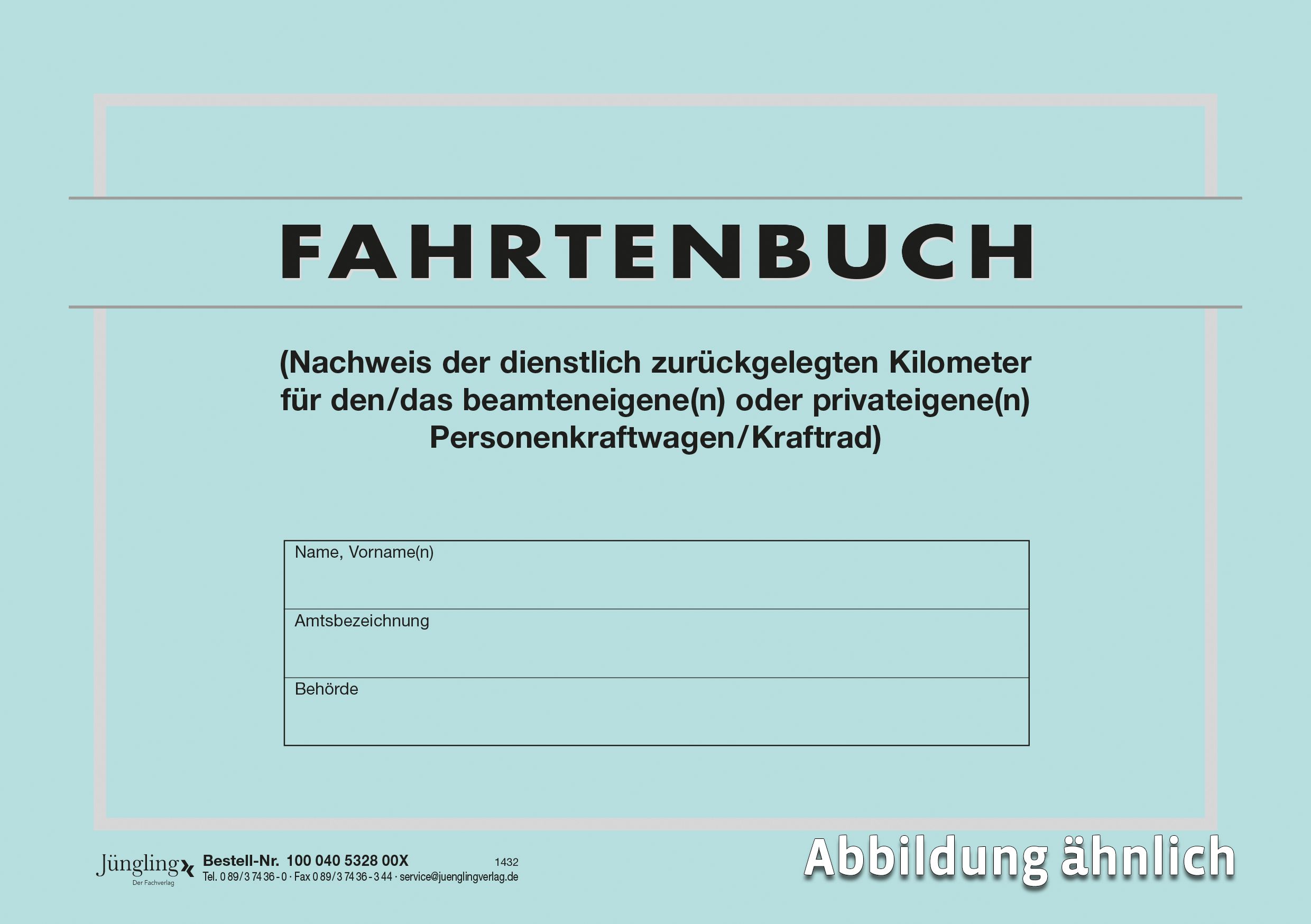Fahrtenbuch für beamten- oder privateigene PKW, DIN A5, 40-seitig, blau