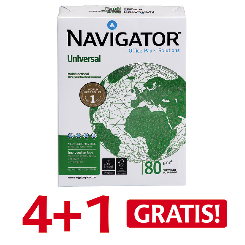 4 + 1 GRATIS! 5 Pack Kopierpapier NAVIGATOR UNIVERSAL, DIN A4, 80 g/m² - weiß