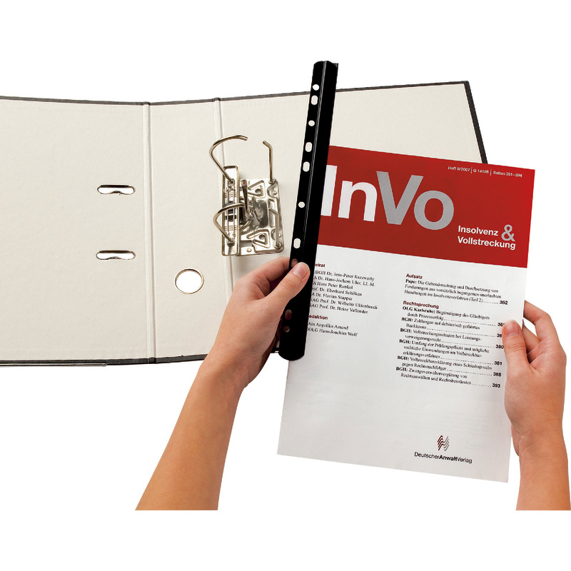 Klemmschienen G-Clip, DIN A4, mit Abheftleiste, Packung: 25 Stück - schwarz