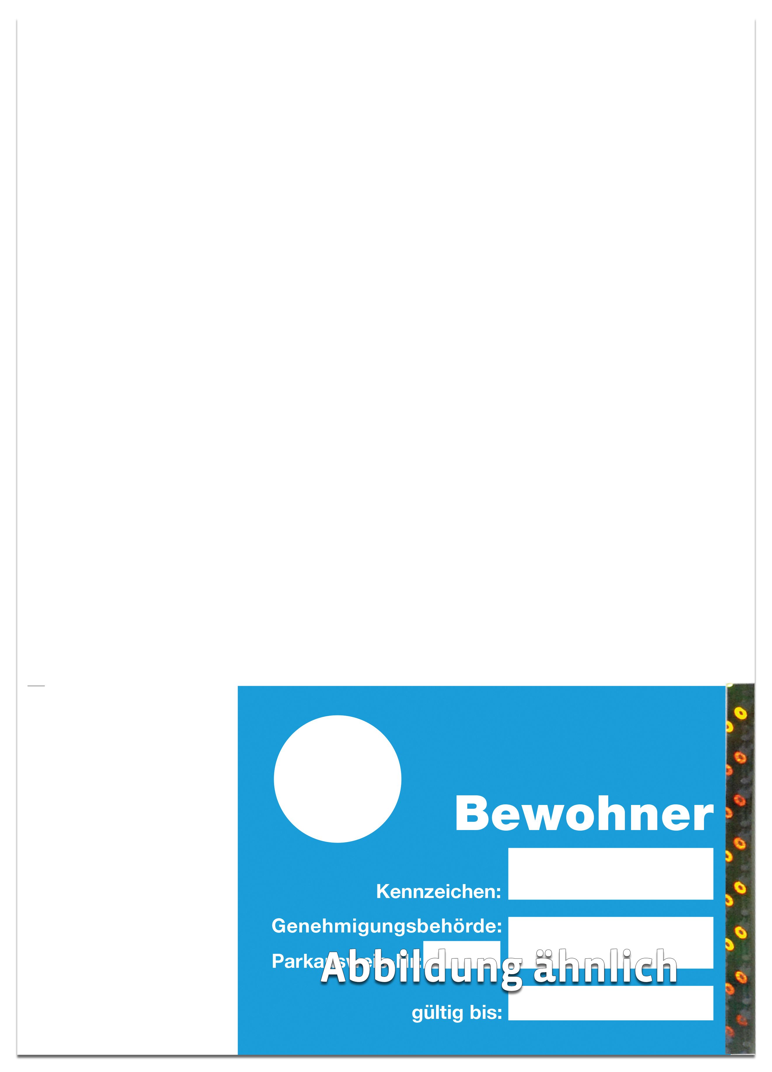 Bewohner-Parkausweis mit Hologramm, A4, abtrennbar, blau