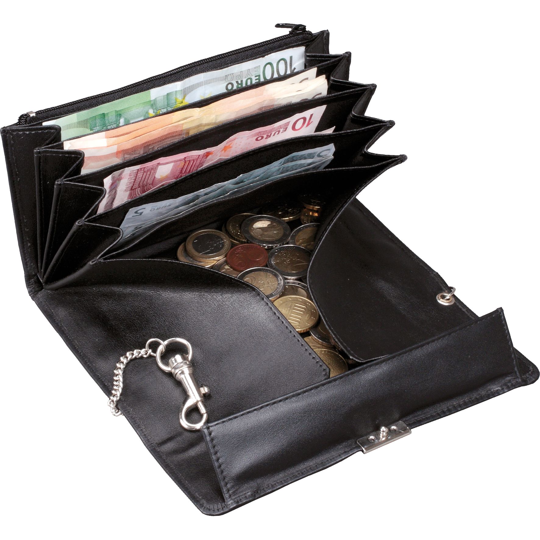 Geldbörse aus Nappaleder mit Kette von Alassio - schwarz Geldbörse aus Nappaleder mit Kette von Alassio - schwarz
