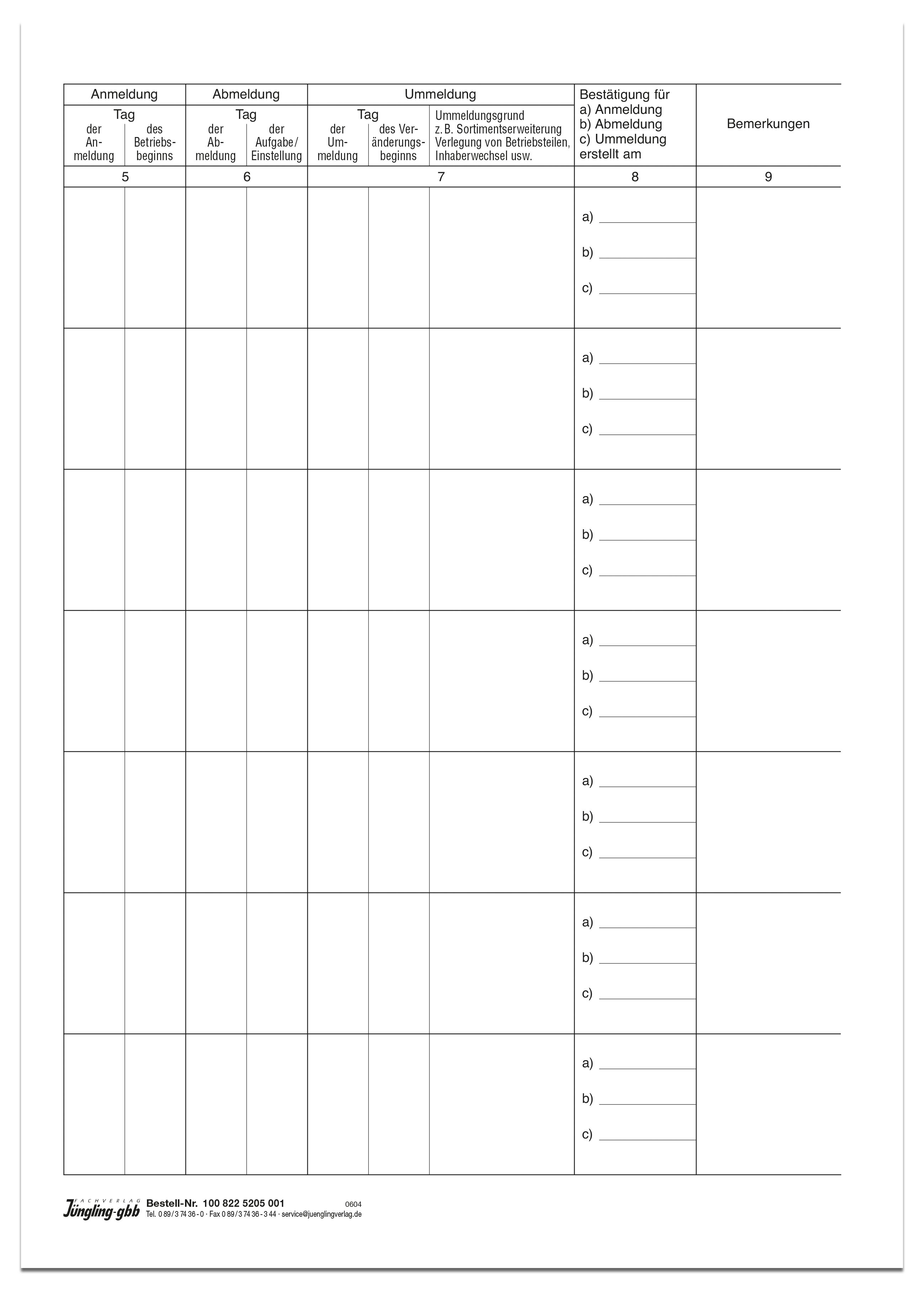 Gewerbebuch - Einlagebogen A4 4-seitig