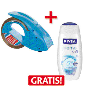 tesa Packbandabroller tesa® pack‘n‘go + Nivea Pflegedusche GRATIS - blau