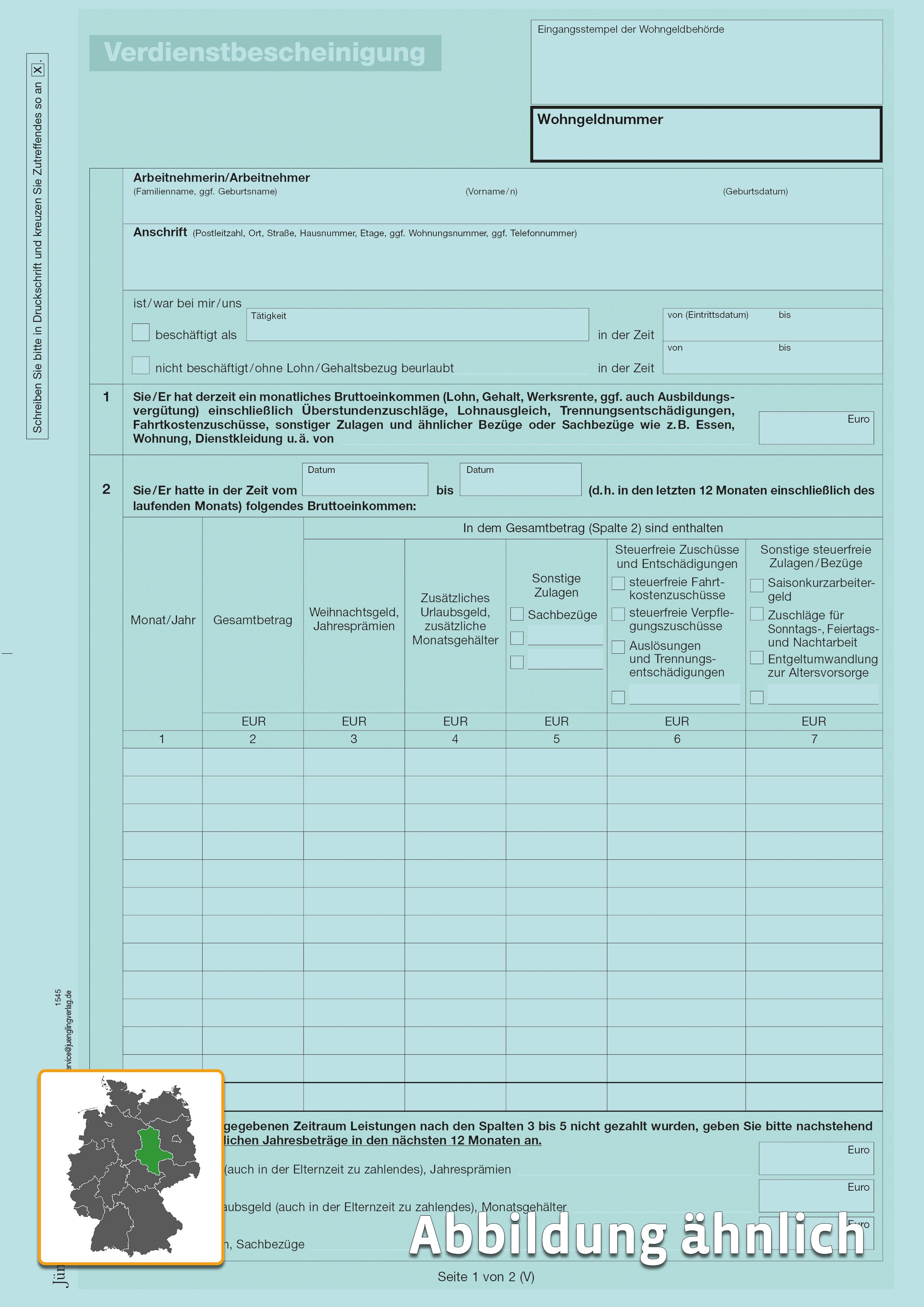 Verdienstbescheinigung, A4, blau