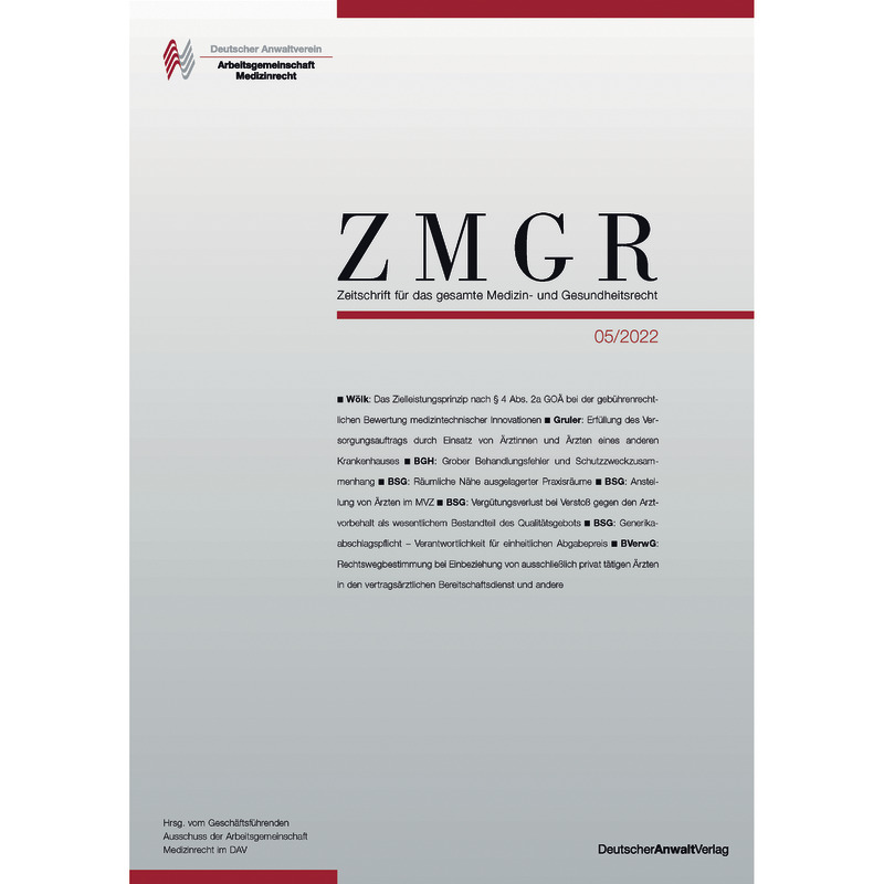 ZMGR Zeitschrift für das gesamte Medizin- und Gesundheitsrecht - Abonnement