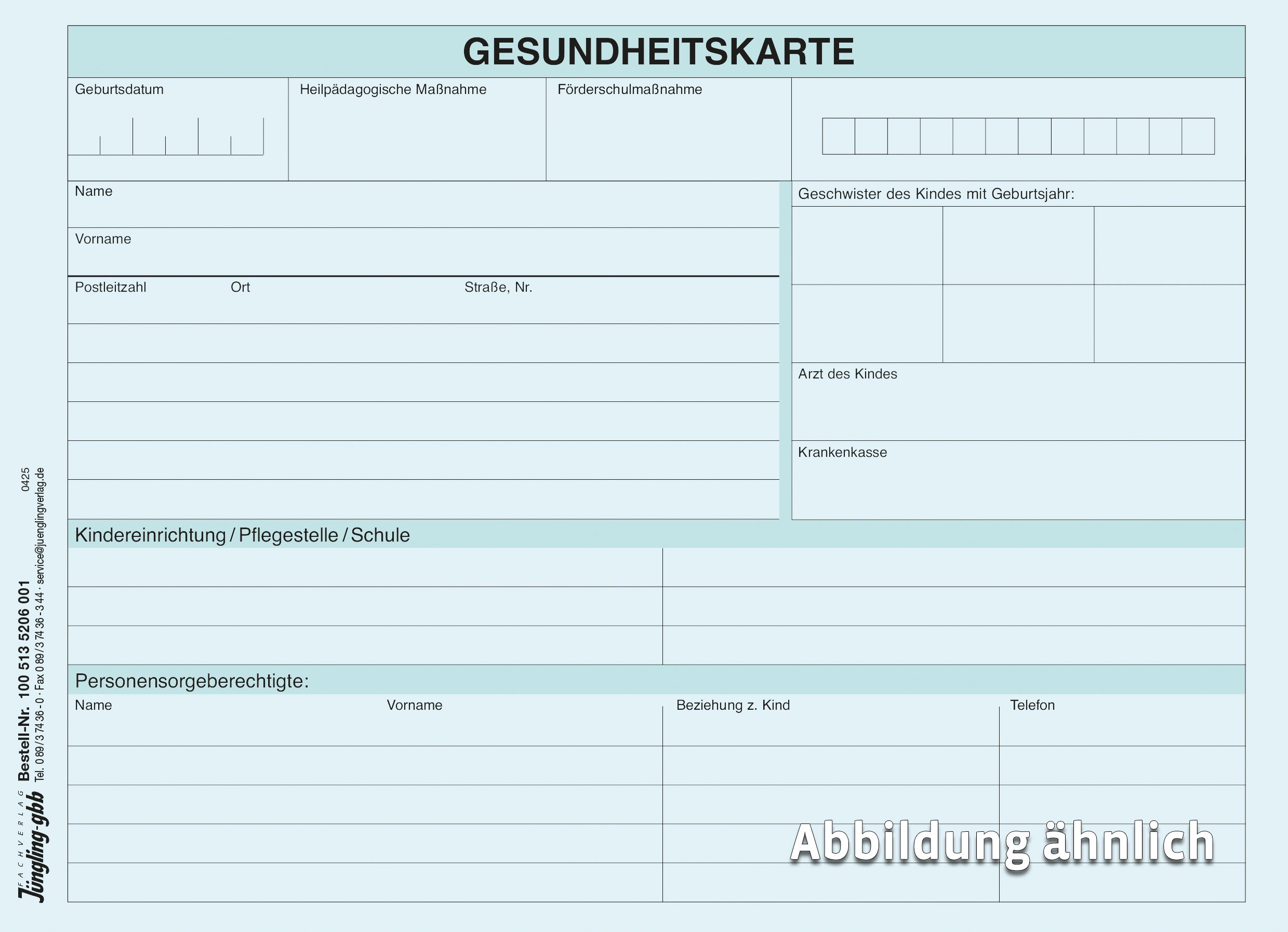 Gesundheitskarte Jungen, gefalzt, Karton blau
