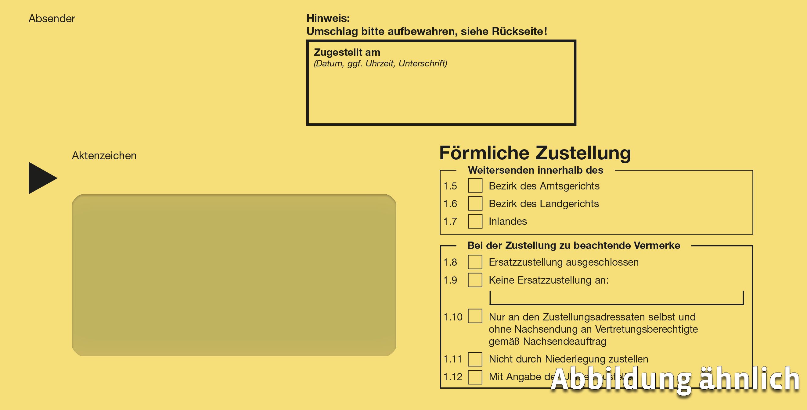Förmliche Zustellung: Innerer Umschlag mit Fenster, nassklebend