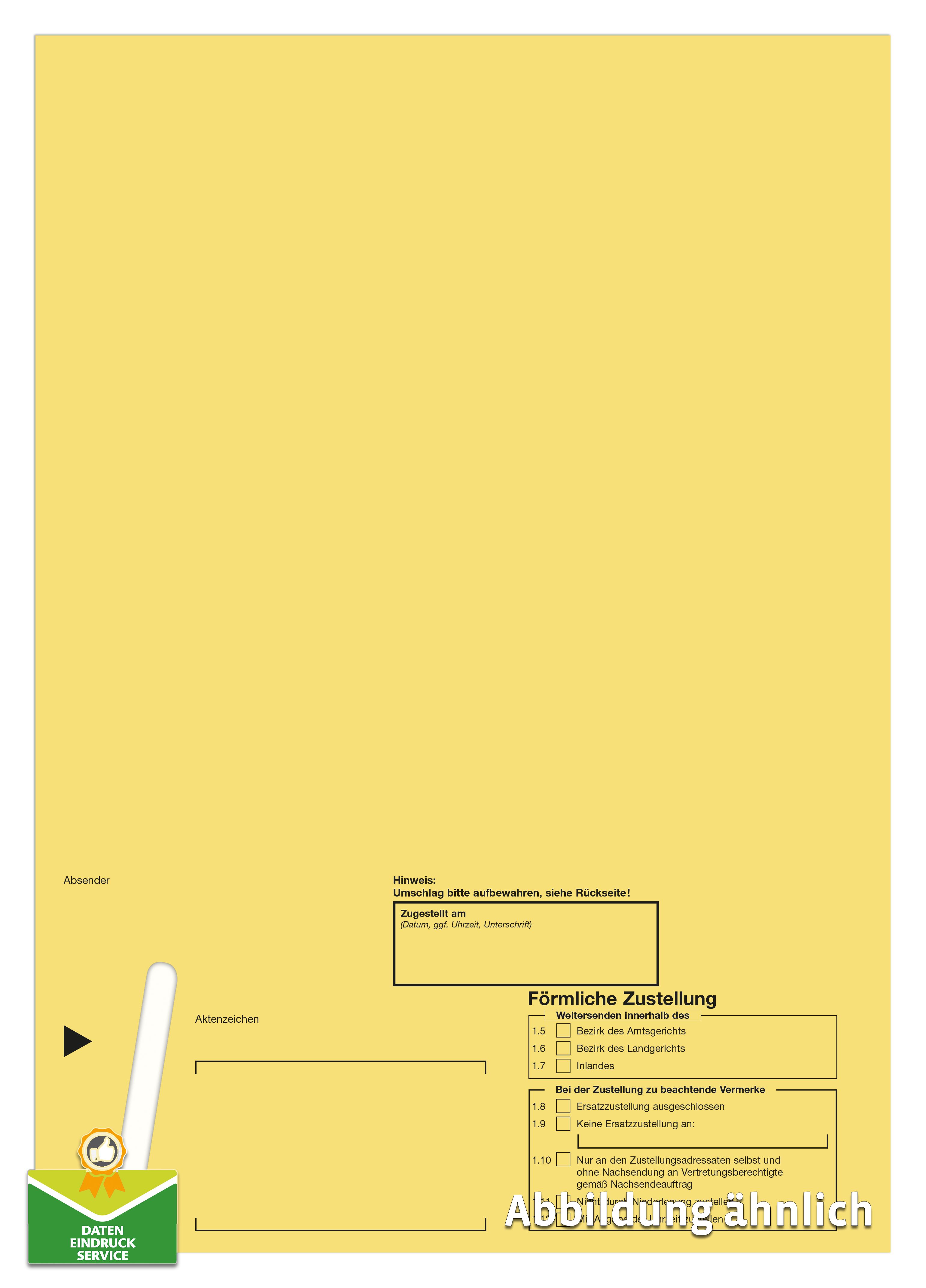 Förmliche Zustellung: Innerer Umschlag ohne Fenster, haftklebend