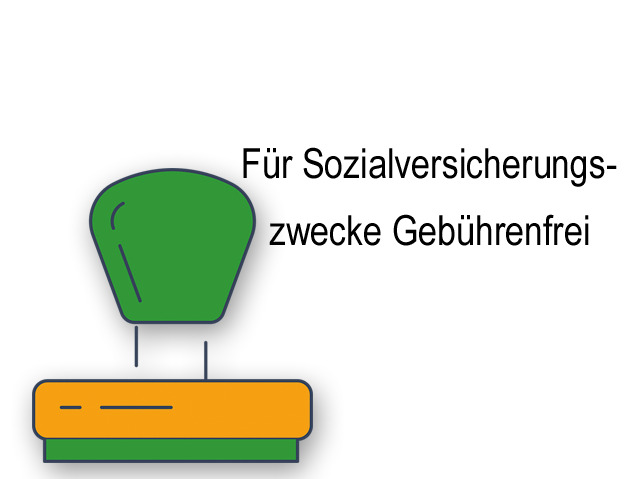 Stempel, Text: Für Sozialversicherungs-  zwecke gebührenfrei