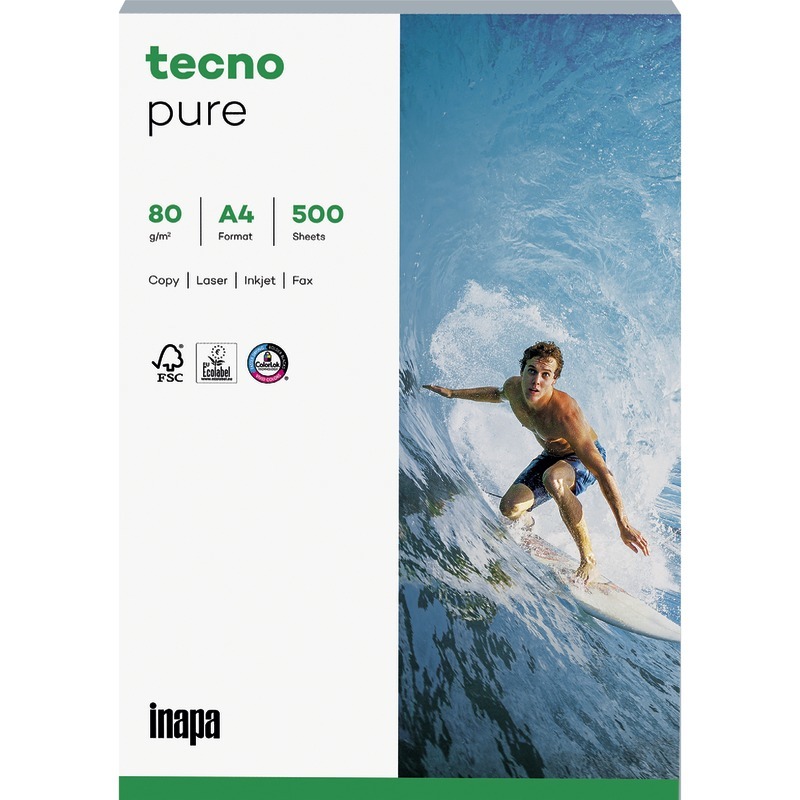 Kopierpapier tecno® pure, DIN A4, 80 g/m², weiß, Pack. 500 Blatt