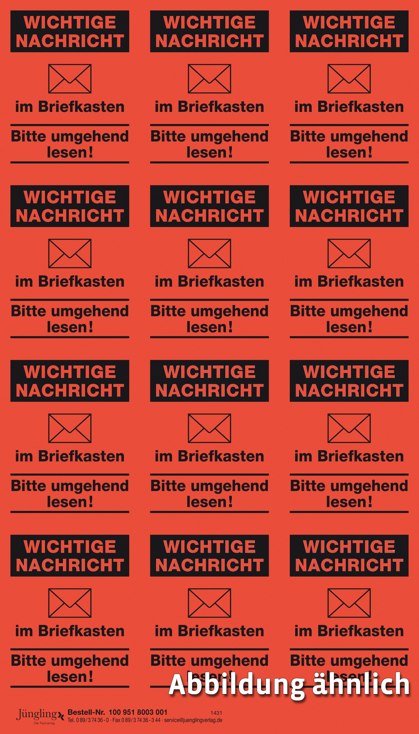 Aufkleber für Hausbriefkasten, Standardaufdruck Wichtige Nachricht im Briefkasten, 210x120,  12 Nutzen, 50x40, 