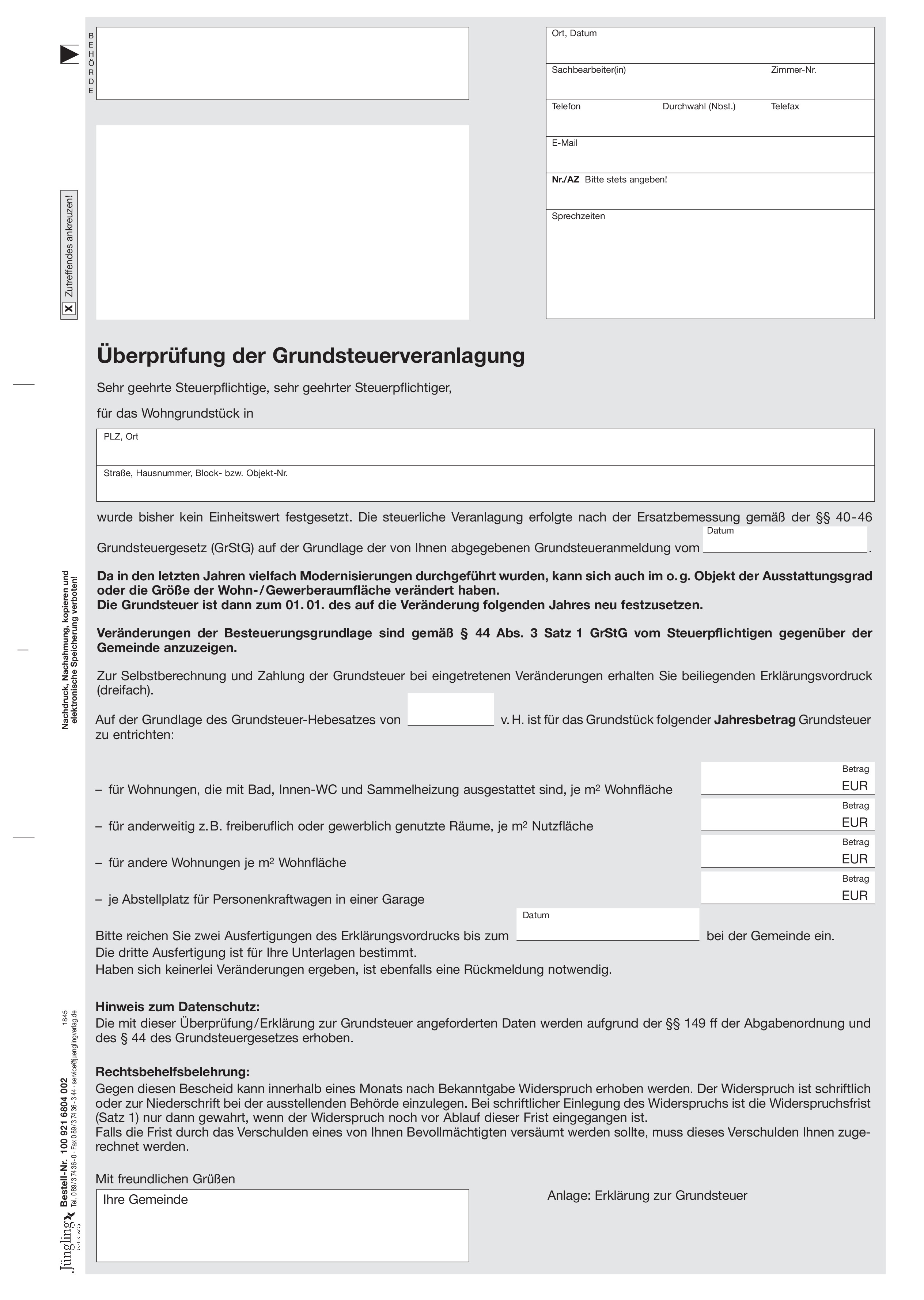 Anschreiben Grundsteuerüberprüfung (Neue Länder), A4 2-fach